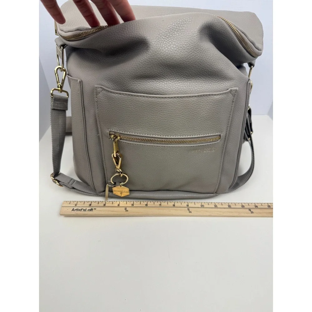 FAWN‎ DESIGN Diaper Bag Backpack Gray Faux Leather Large Baby Bag + Wristlet